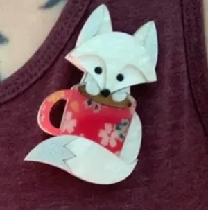Custom Coffee Time - Brooch with Floral mug