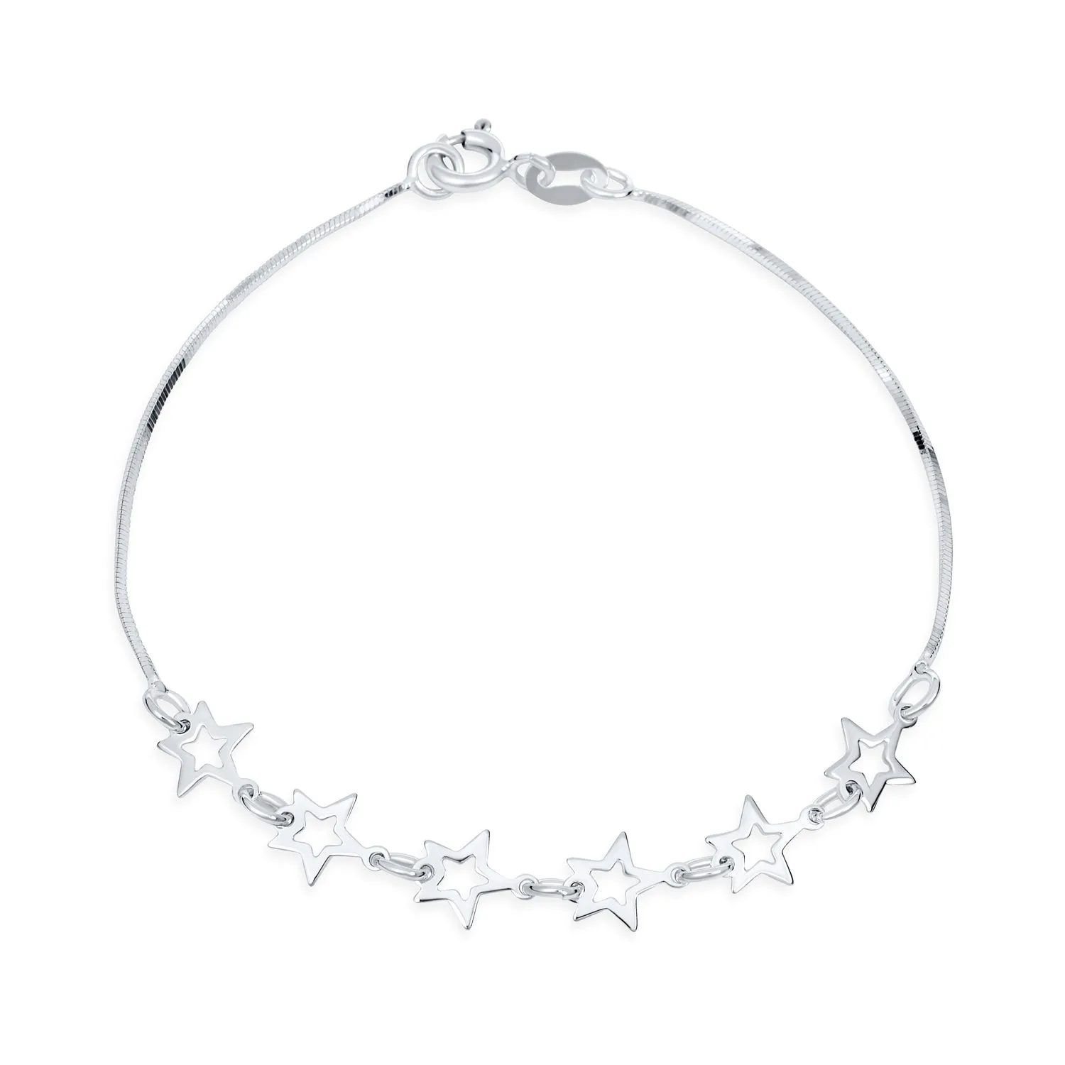 Dainty Celestial Chain Link Bracelet with Stars Sterling Silver 7-7.5 Inch
