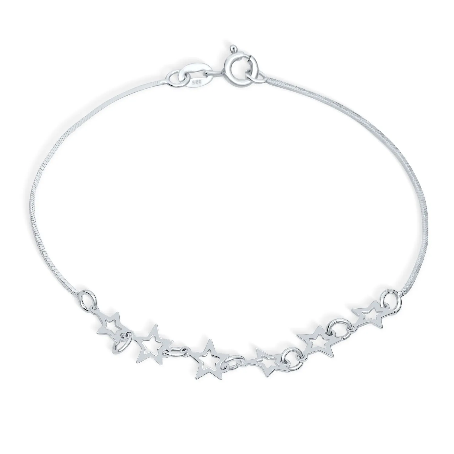Dainty Celestial Chain Link Bracelet with Stars Sterling Silver 7-7.5 Inch