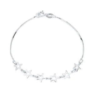Dainty Celestial Chain Link Bracelet with Stars Sterling Silver 7-7.5 Inch