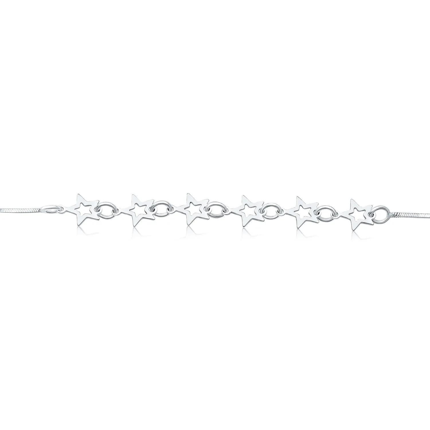 Dainty Celestial Chain Link Bracelet with Stars Sterling Silver 7-7.5 Inch