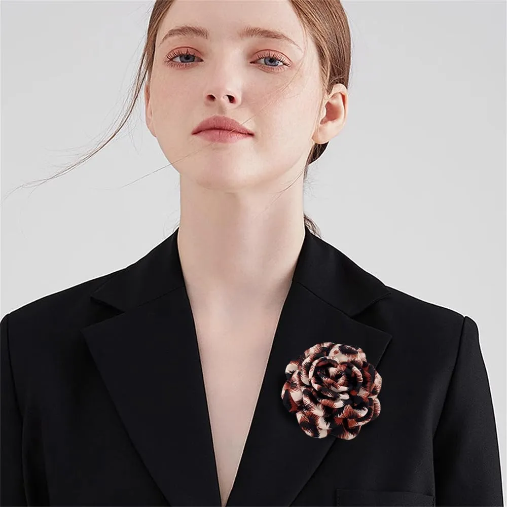 Dainty Leopard Rose Flower Brooch Lapel Pins for Women Elegant Handmade Flower Pins Wedding Party Dance Clothes Accessories Jewelry Gifts 100mm