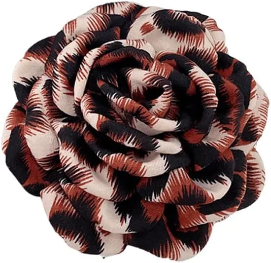 Dainty Leopard Rose Flower Brooch Lapel Pins for Women Elegant Handmade Flower Pins Wedding Party Dance Clothes Accessories Jewelry Gifts 100mm