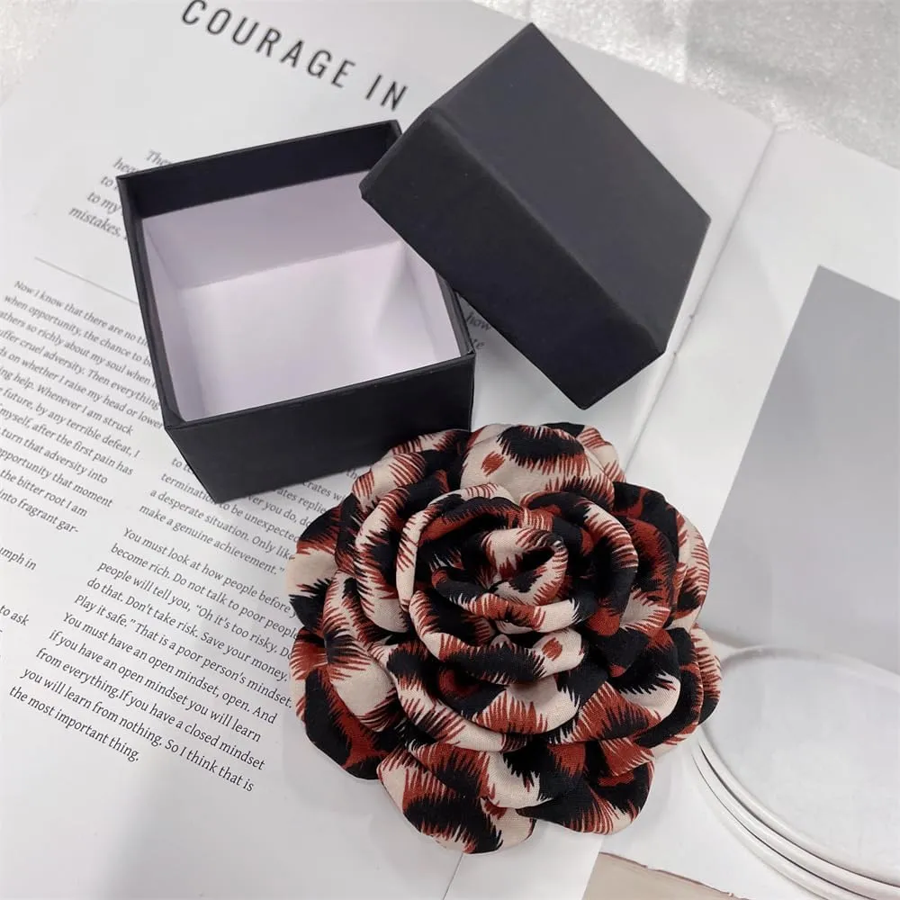 Dainty Leopard Rose Flower Brooch Lapel Pins for Women Elegant Handmade Flower Pins Wedding Party Dance Clothes Accessories Jewelry Gifts 100mm