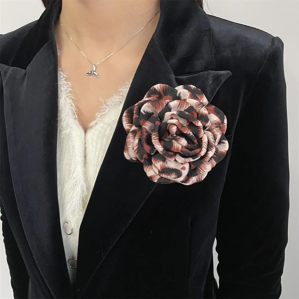 Dainty Leopard Rose Flower Brooch Lapel Pins for Women Elegant Handmade Flower Pins Wedding Party Dance Clothes Accessories Jewelry Gifts 100mm