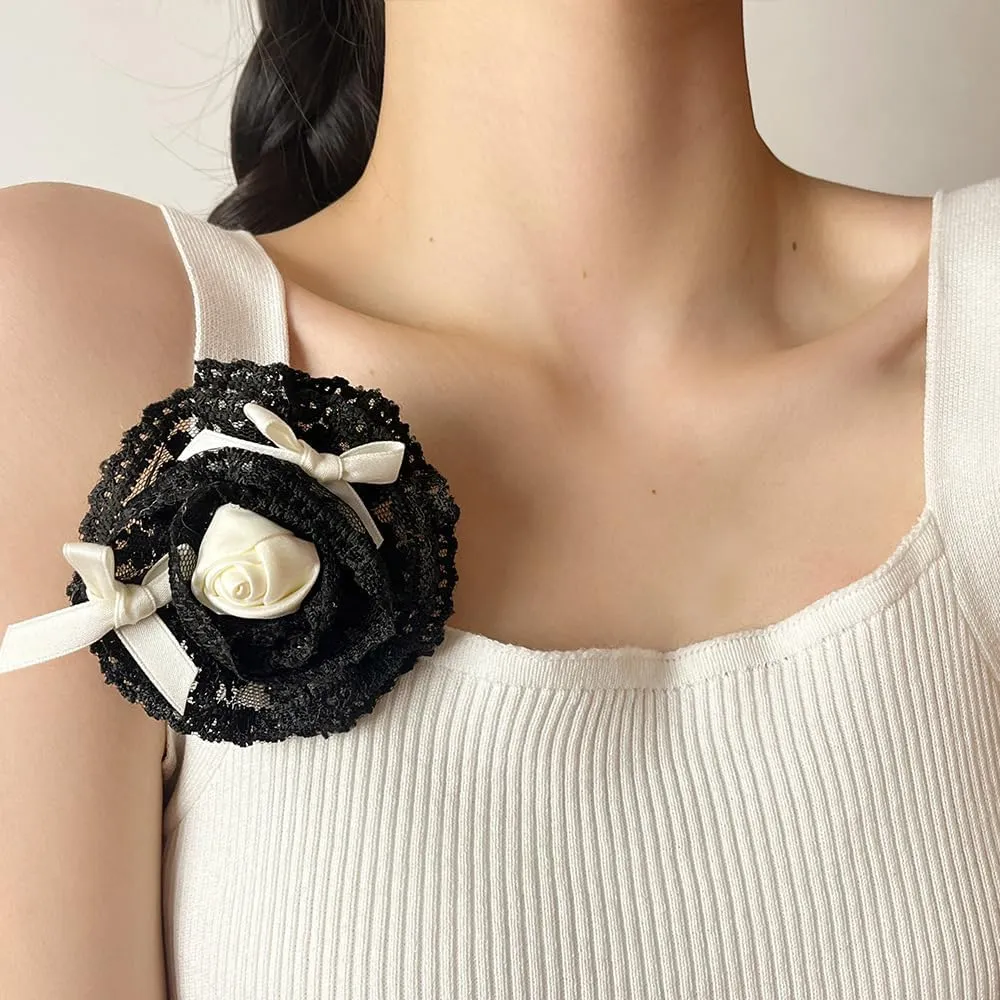 Dainty Satin Lace Rose Flower Brooches Large Big Camellia Brooch Pins for Women Elegant Corsage for Sweet Girls Summer Camisole Skirt Collar Accessories Party Wedding Valentine's Day Gifts
