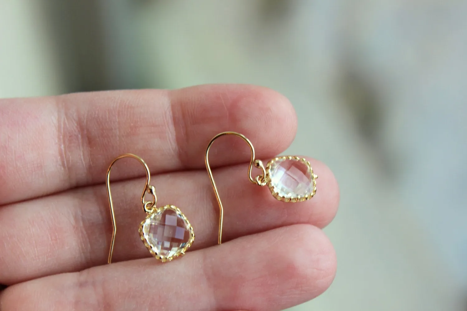 Dainty Small Gold Crystal Earrings - Crystal Clear Bridesmaid Earrings - Wedding Earrings - Gold Wedding Jewelry - Gold Bridal Earrings