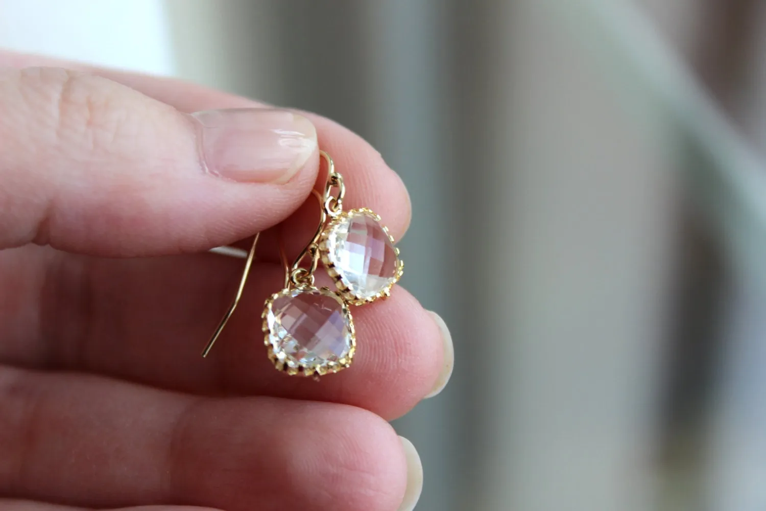Dainty Small Gold Crystal Earrings - Crystal Clear Bridesmaid Earrings - Wedding Earrings - Gold Wedding Jewelry - Gold Bridal Earrings
