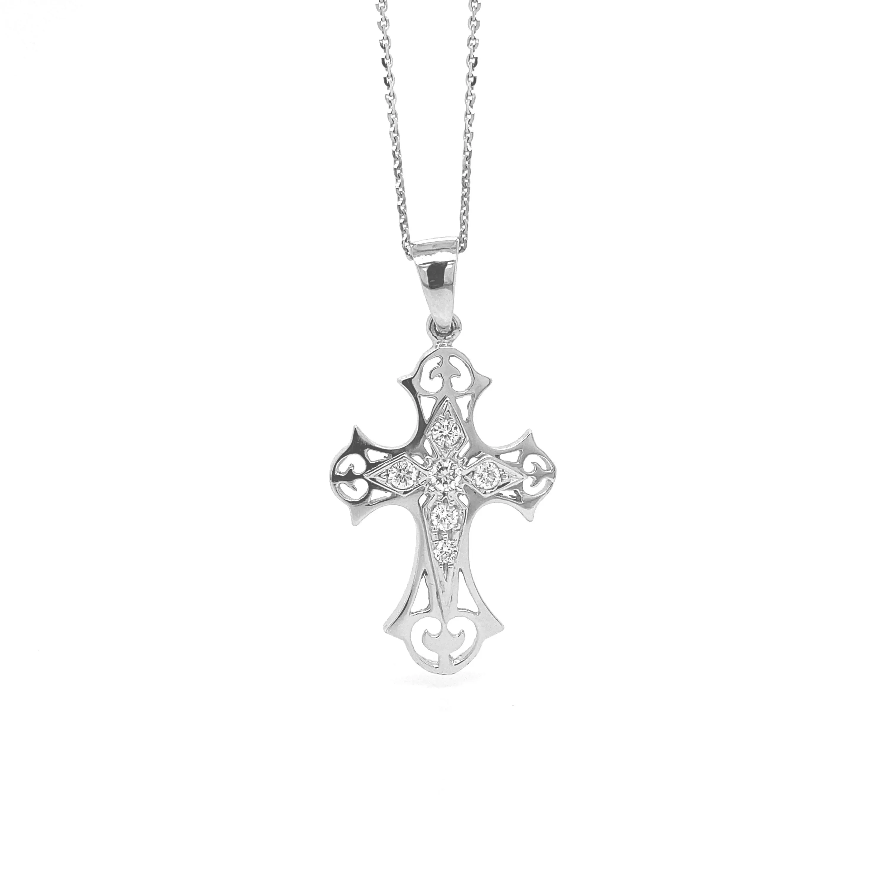 Diamond Cross Pendant White Gold P020