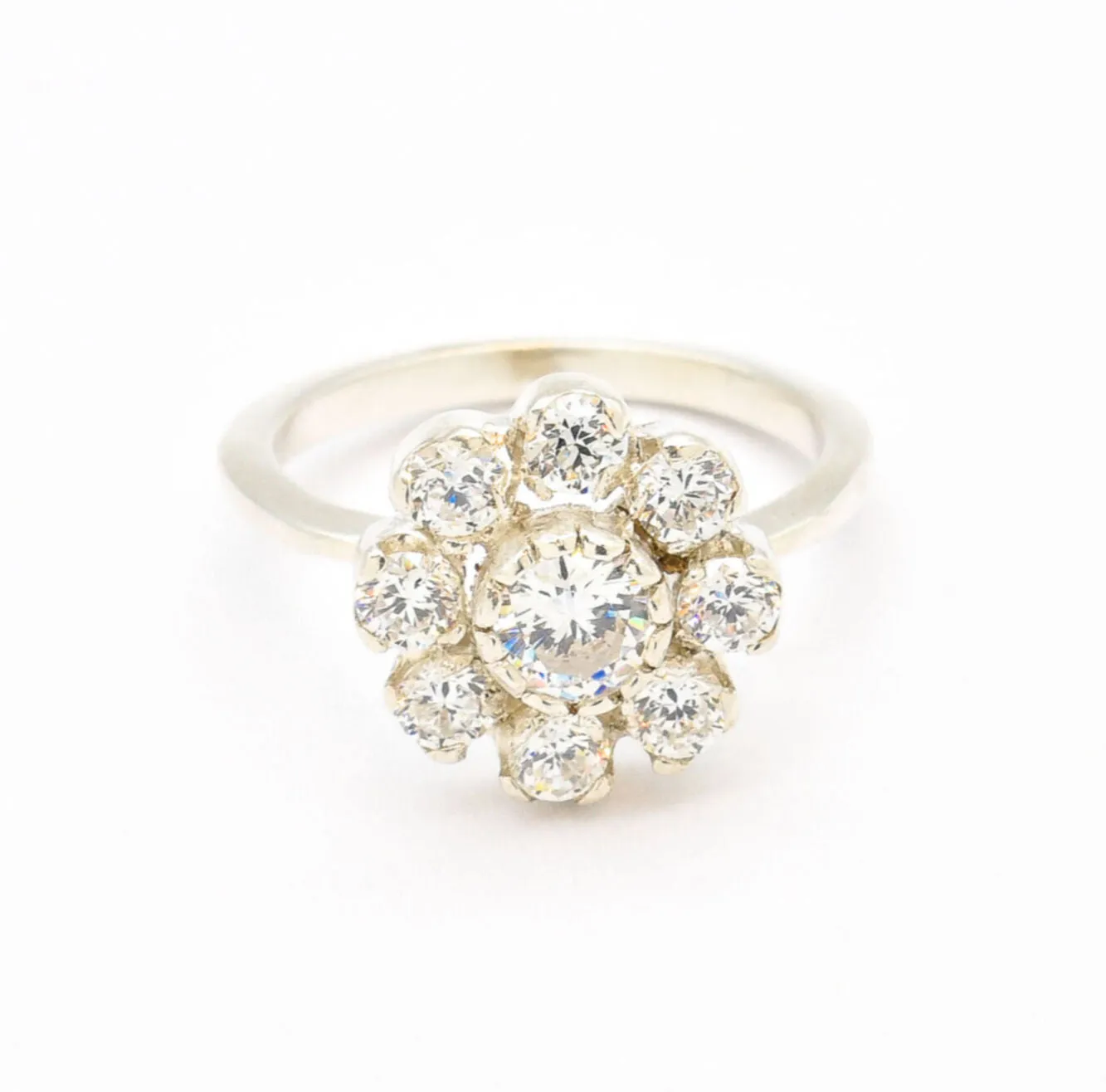 Diamond Flower Ring - Daisy Silver Ring - Vintage Diamond Ring