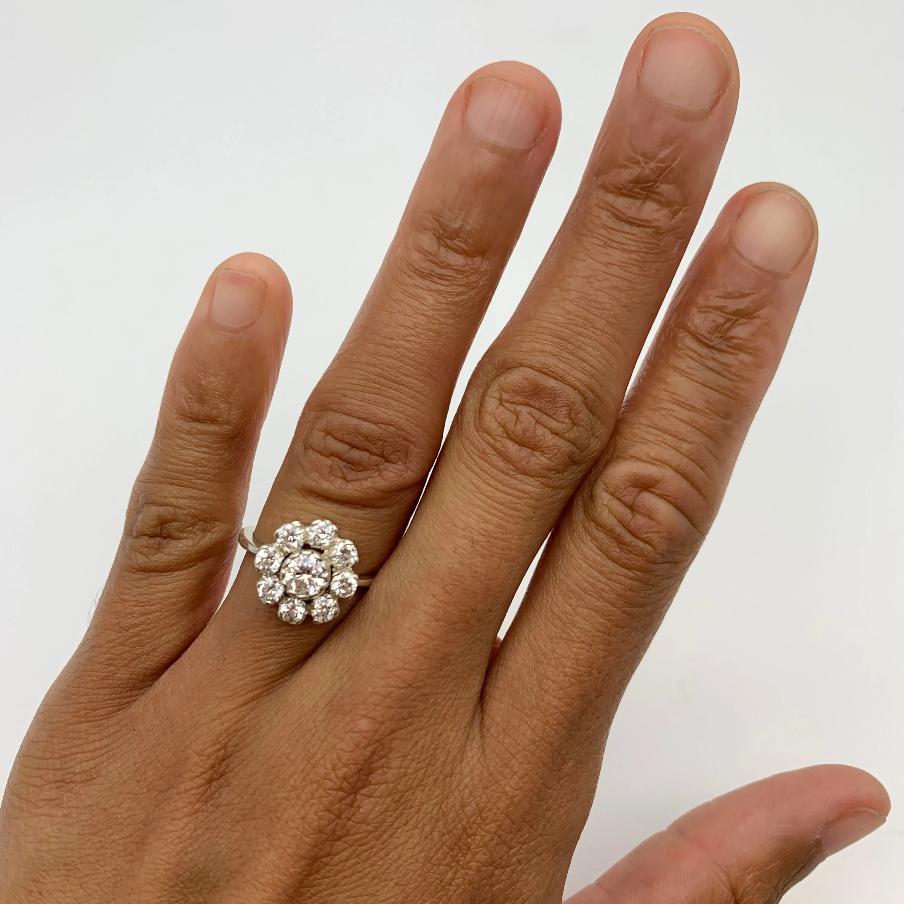 Diamond Flower Ring - Daisy Silver Ring - Vintage Diamond Ring