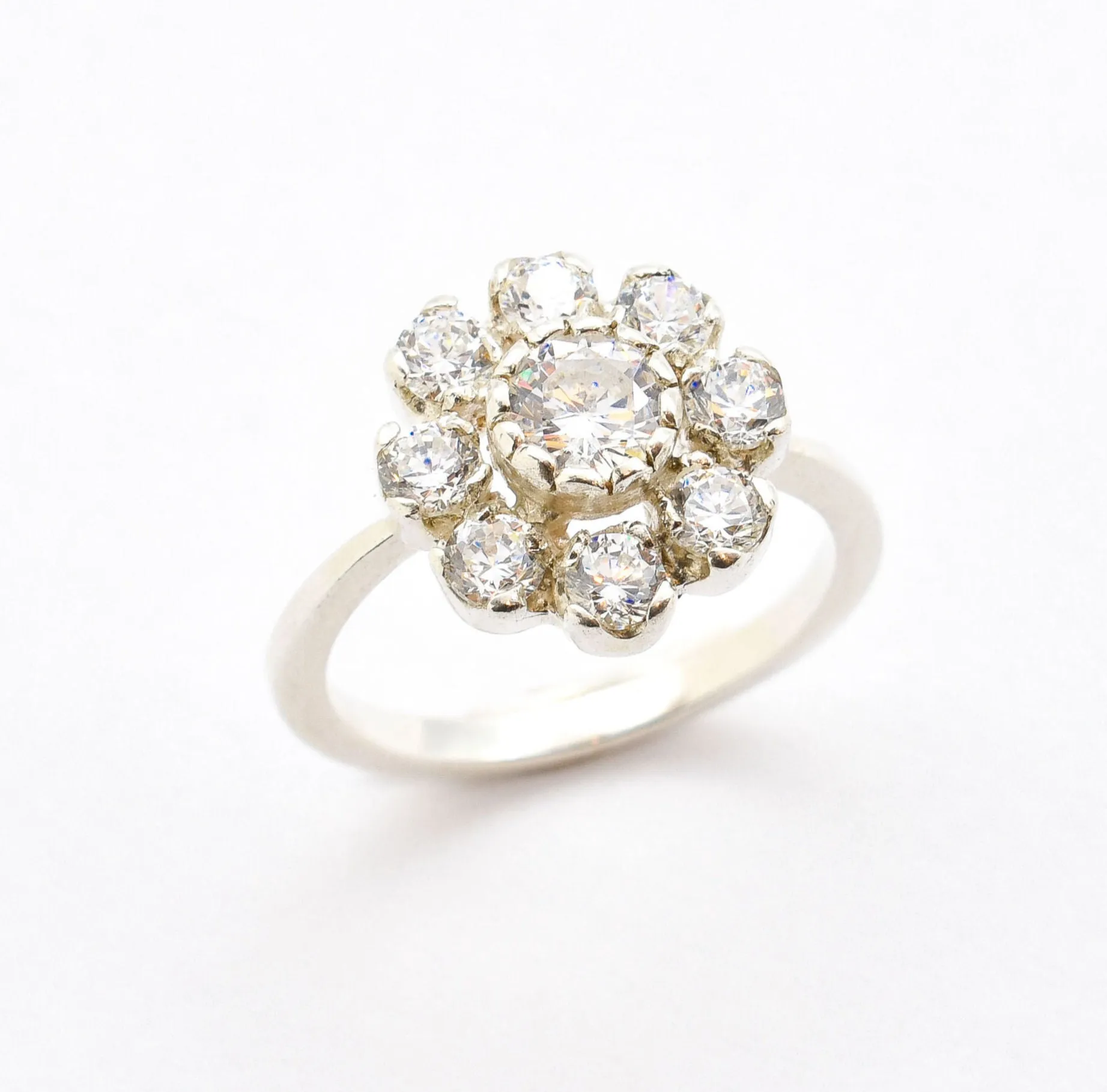 Diamond Flower Ring - Daisy Silver Ring - Vintage Diamond Ring