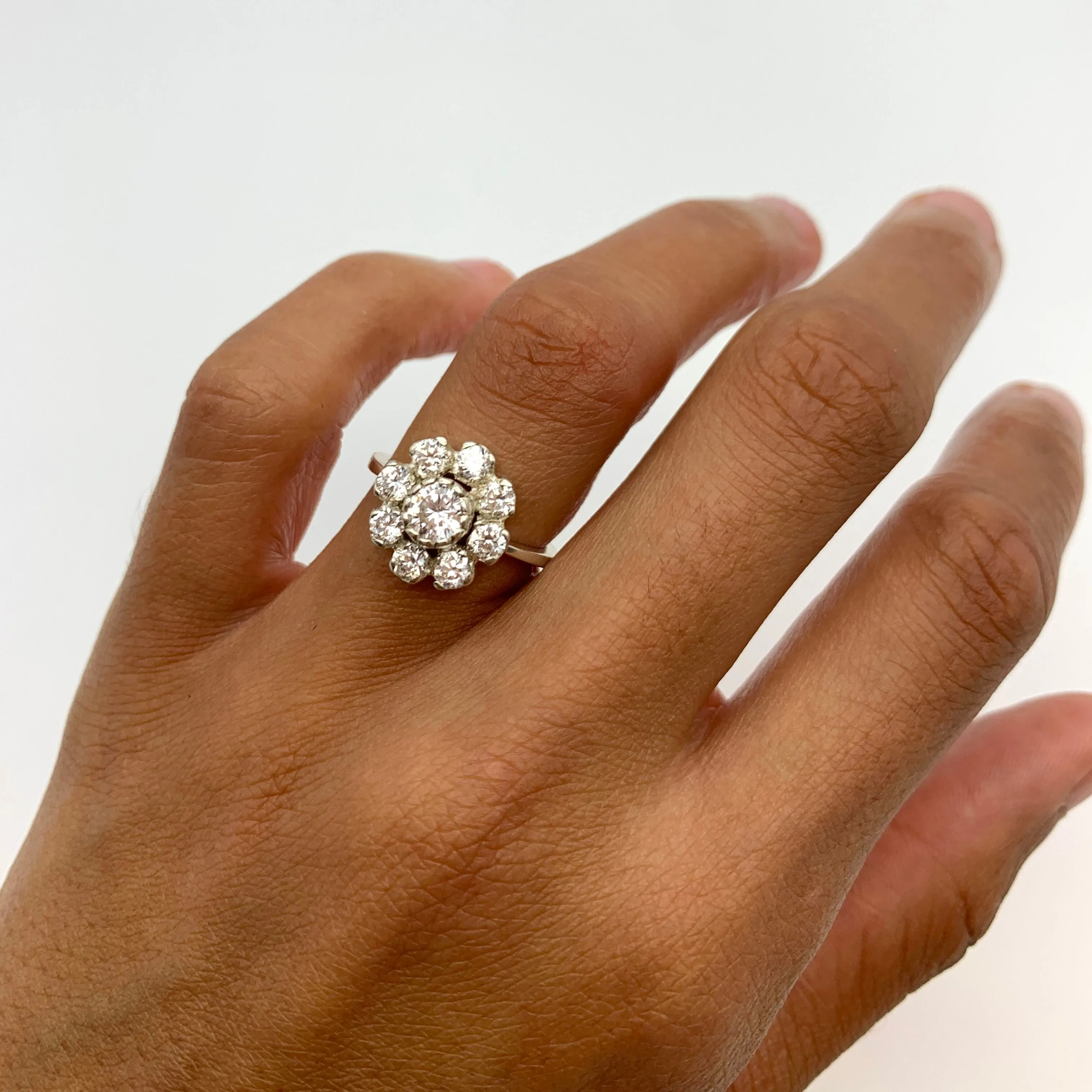 Diamond Flower Ring - Daisy Silver Ring - Vintage Diamond Ring