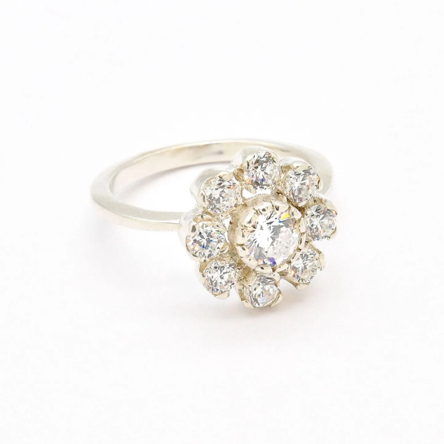 Diamond Flower Ring - Daisy Silver Ring - Vintage Diamond Ring