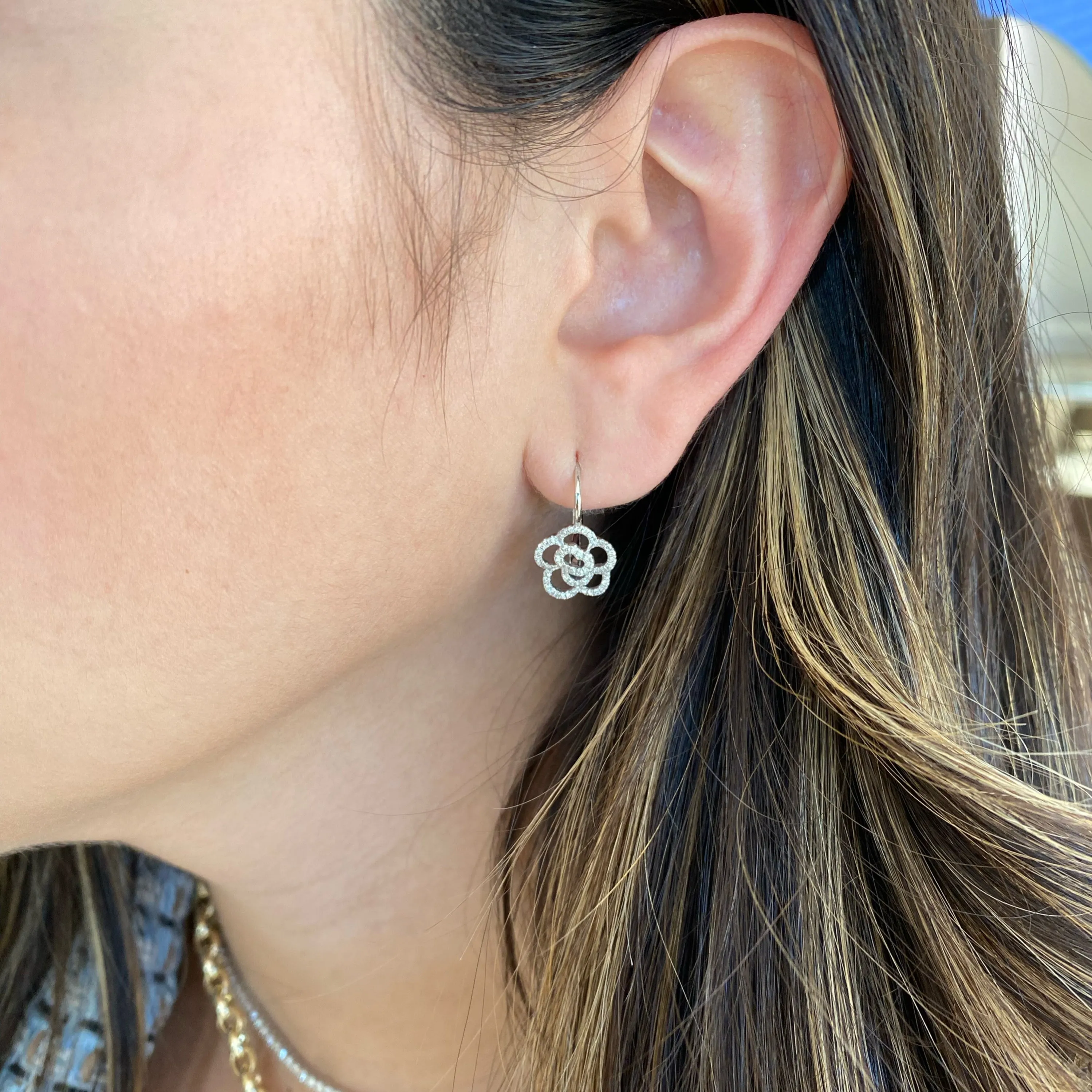 Diamond Rose Lever-Back Earrings