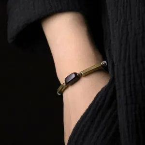 Ebony Wood & Copper Mixed Metal Beaded Bracelet