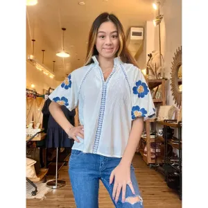 Embroidered Puff Sleeve Top