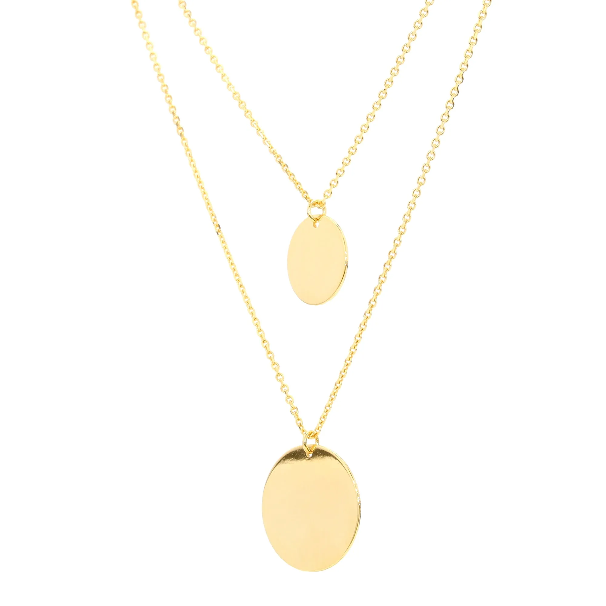 Engravable Double Disc Strand Bib Necklace