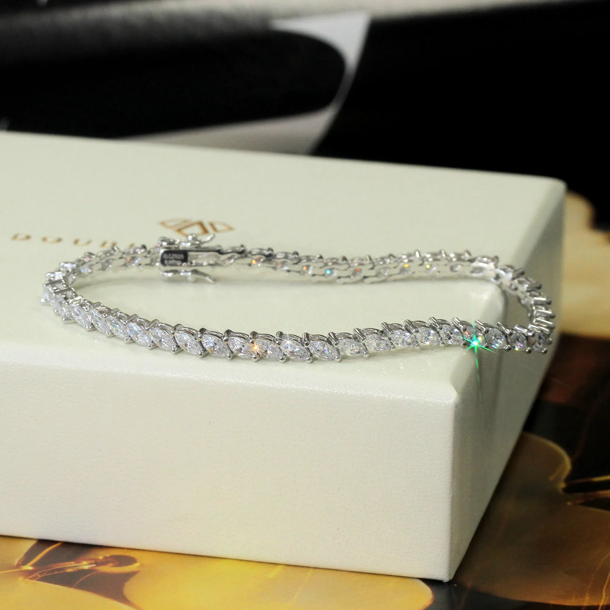 Fancy Marquise Tennis Bracelet, Sterling Silver