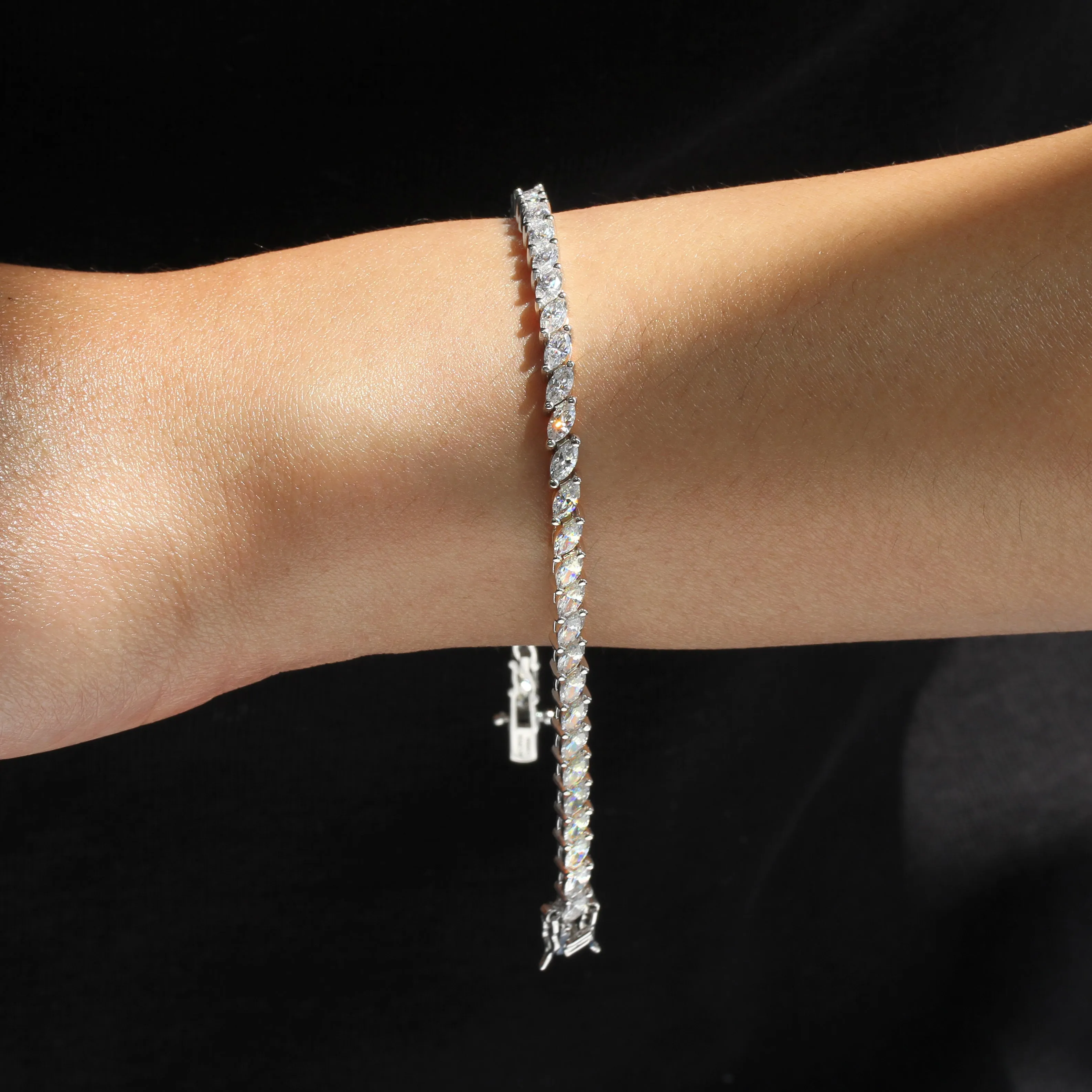 Fancy Marquise Tennis Bracelet, Sterling Silver