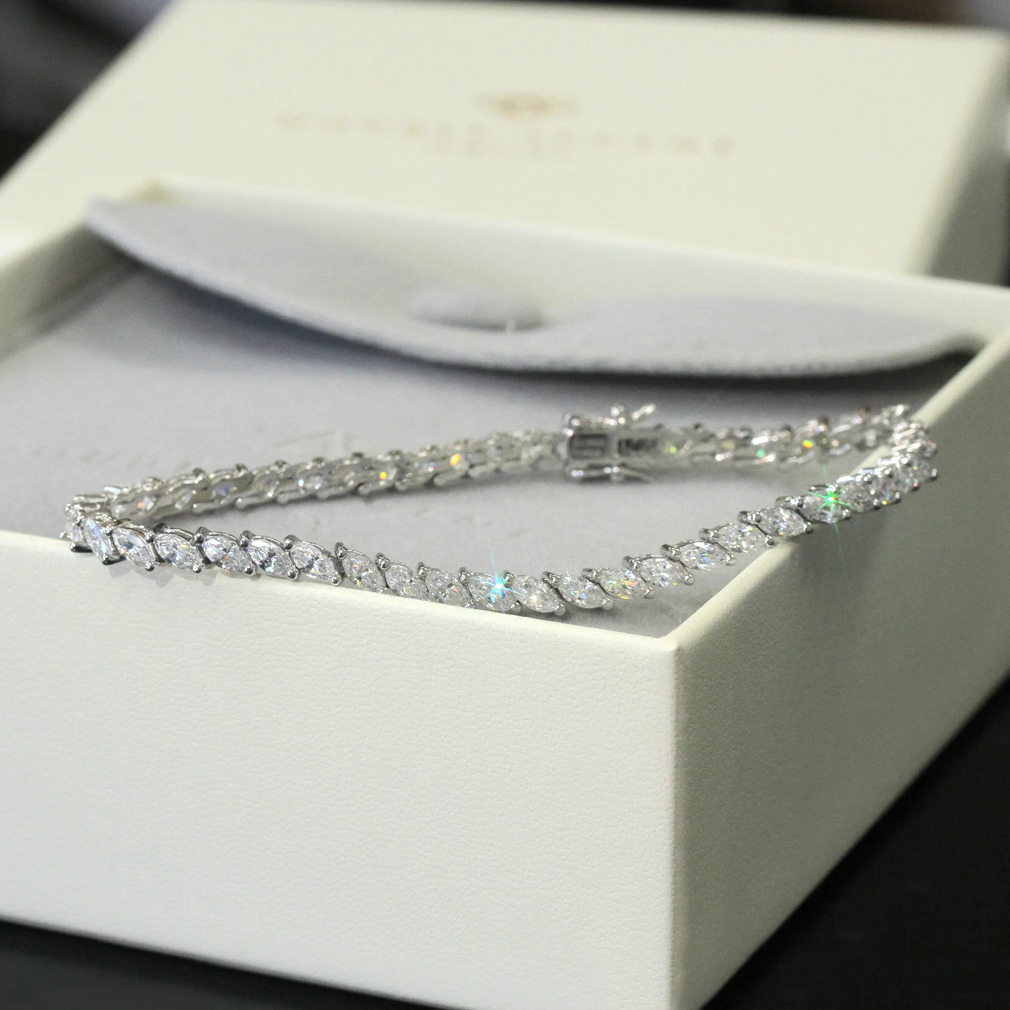 Fancy Marquise Tennis Bracelet, Sterling Silver