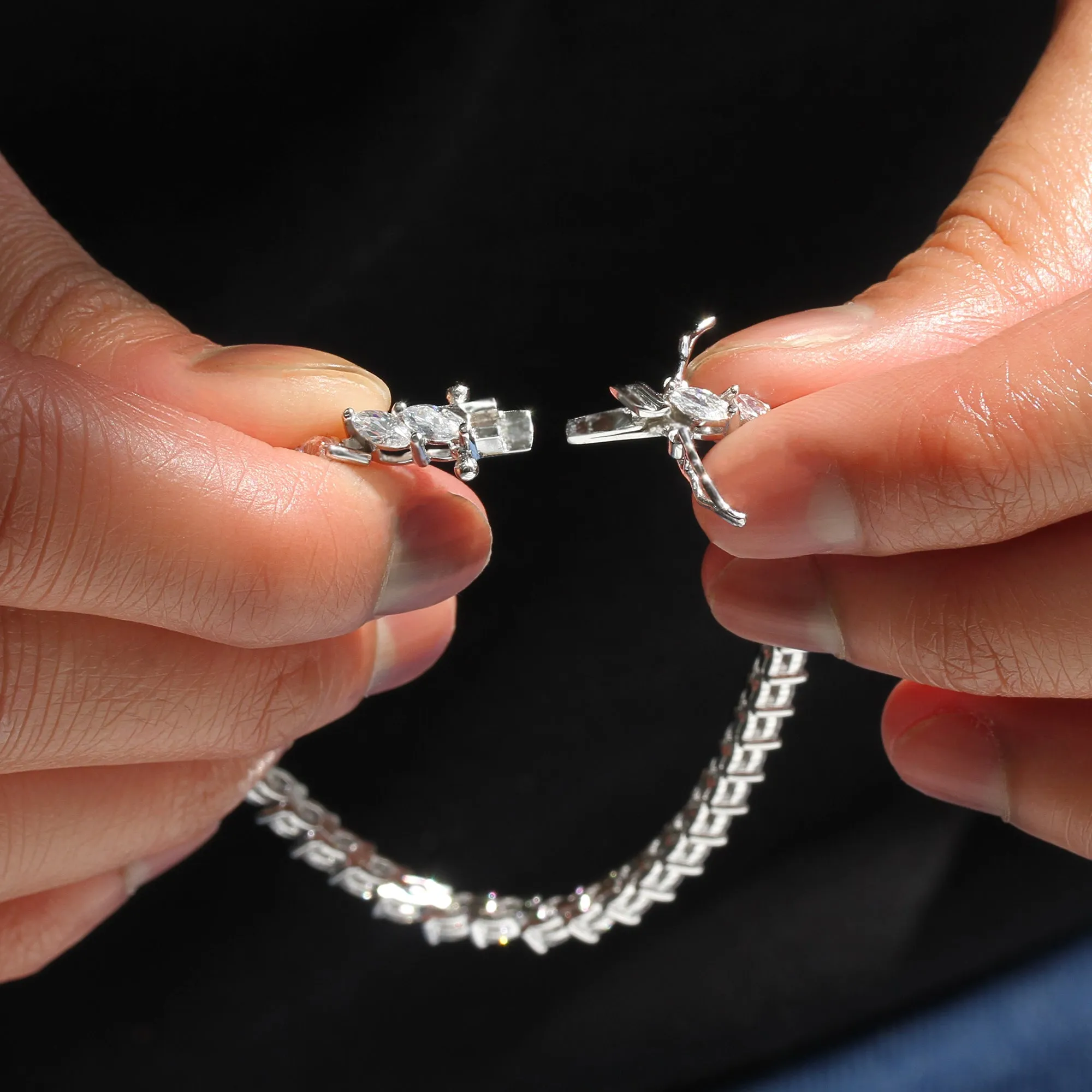 Fancy Marquise Tennis Bracelet, Sterling Silver