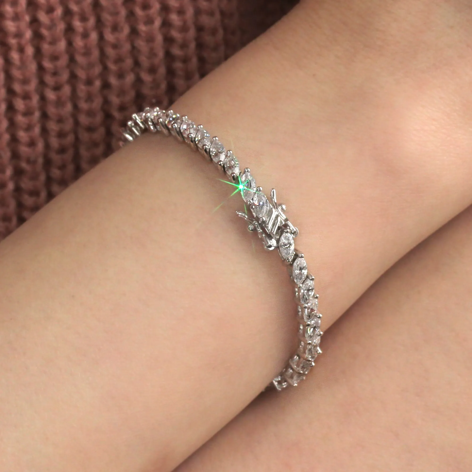 Fancy Marquise Tennis Bracelet, Sterling Silver