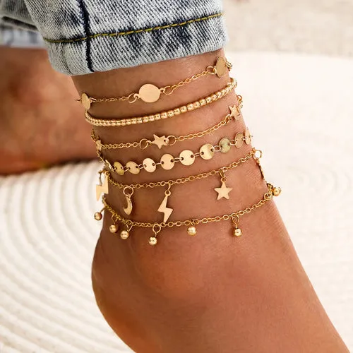 Fashion Metal Chain Anklet Set For Women Vintage Ankle Bracelets