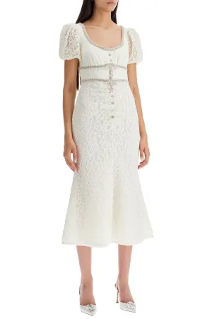 floral lace midi dress with crystal embell