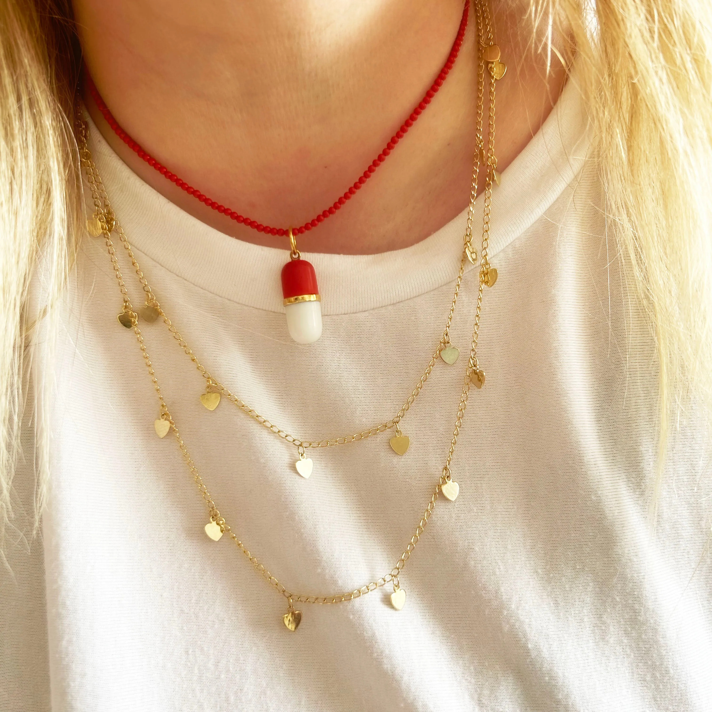 Gemstone Necklace | Faux Coral Accent
