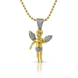 Gold Angel Micro Iced Out Gold Pendant