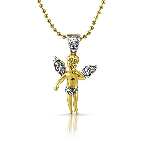 Gold Angel Micro Iced Out Gold Pendant