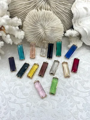 Gold Bezel Rectangle Crystal Pendants,  Rectangle Gold trimmed Pendants, Gold Trimmed Charms. Crystal Charms 15 Colors, Fast Ship