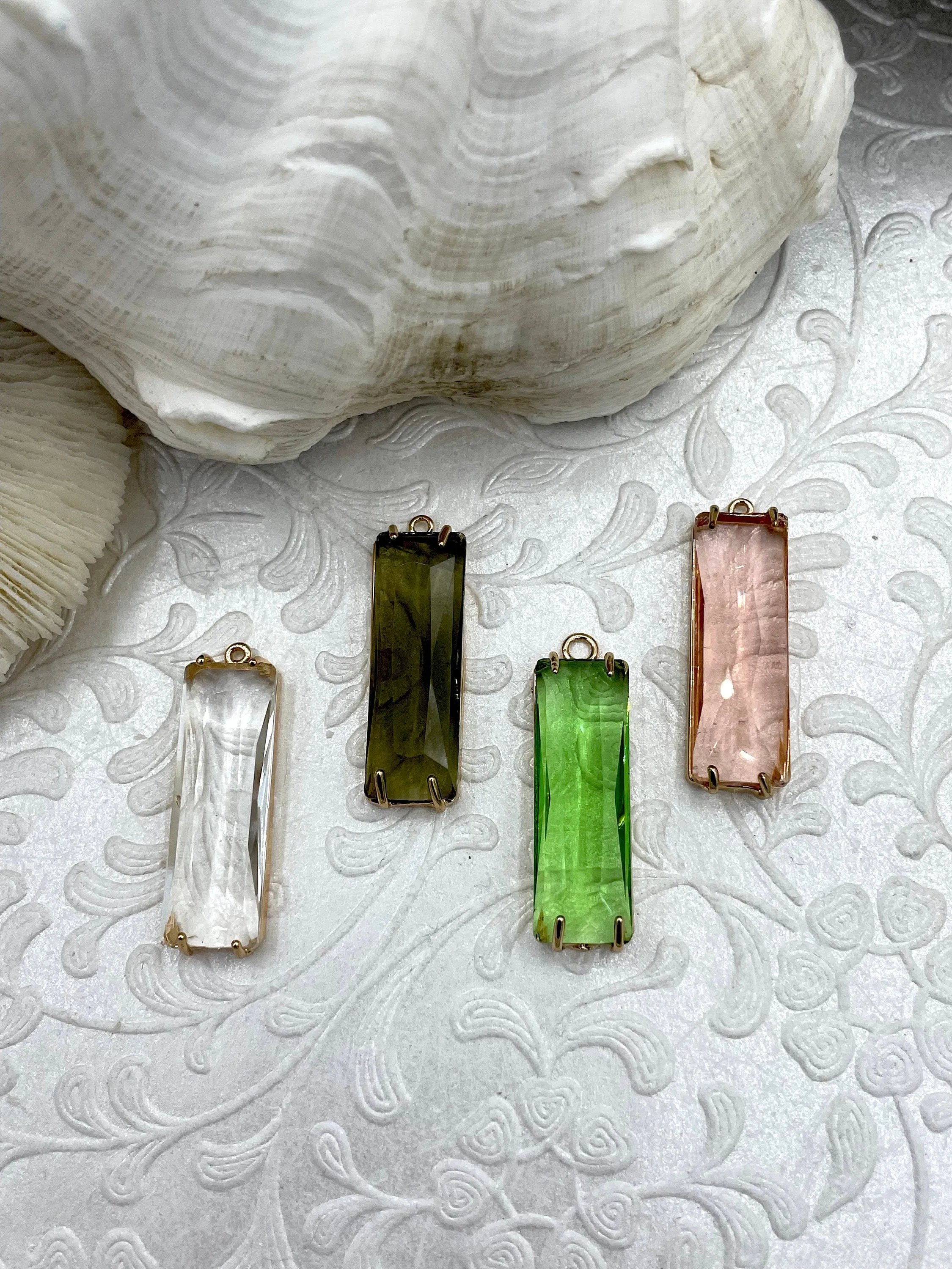 Gold Bezel Rectangle Crystal Pendants,  Rectangle Gold trimmed Pendants, Gold Trimmed Charms. Crystal Charms 15 Colors, Fast Ship