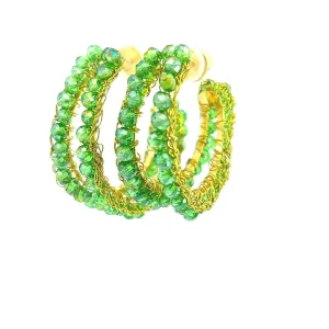 Green Crystal Beaded 1 Inch Hoop