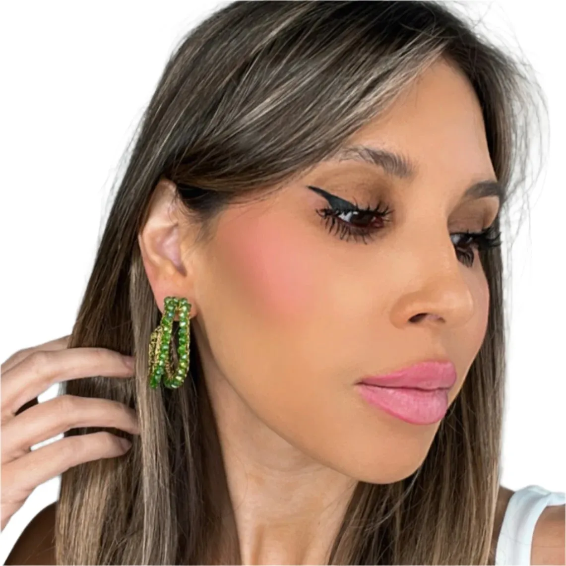 Green Crystal Beaded 1 Inch Hoop