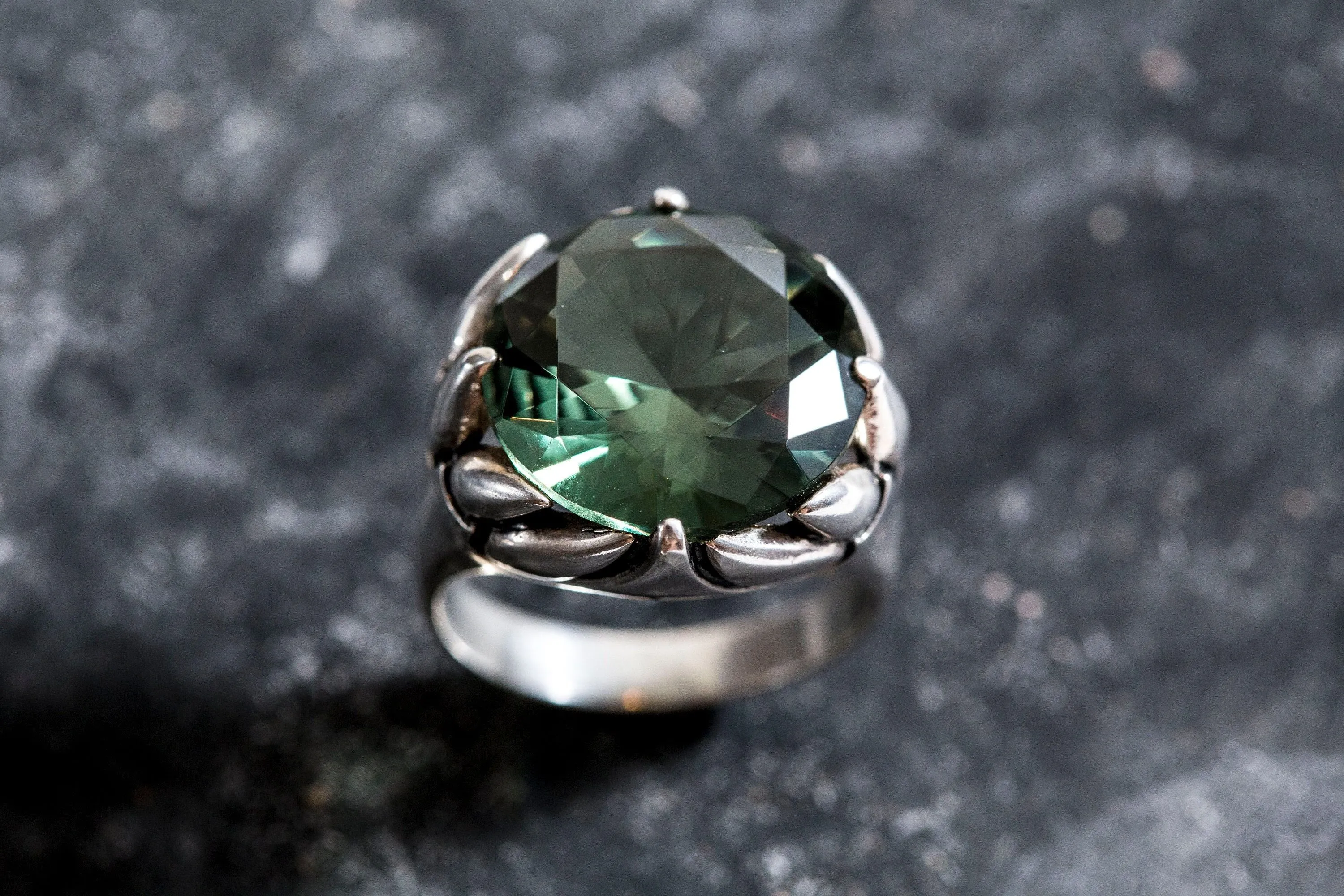 Green Diamond Ring - Large Green Ring - Statement Green Diamond Ring