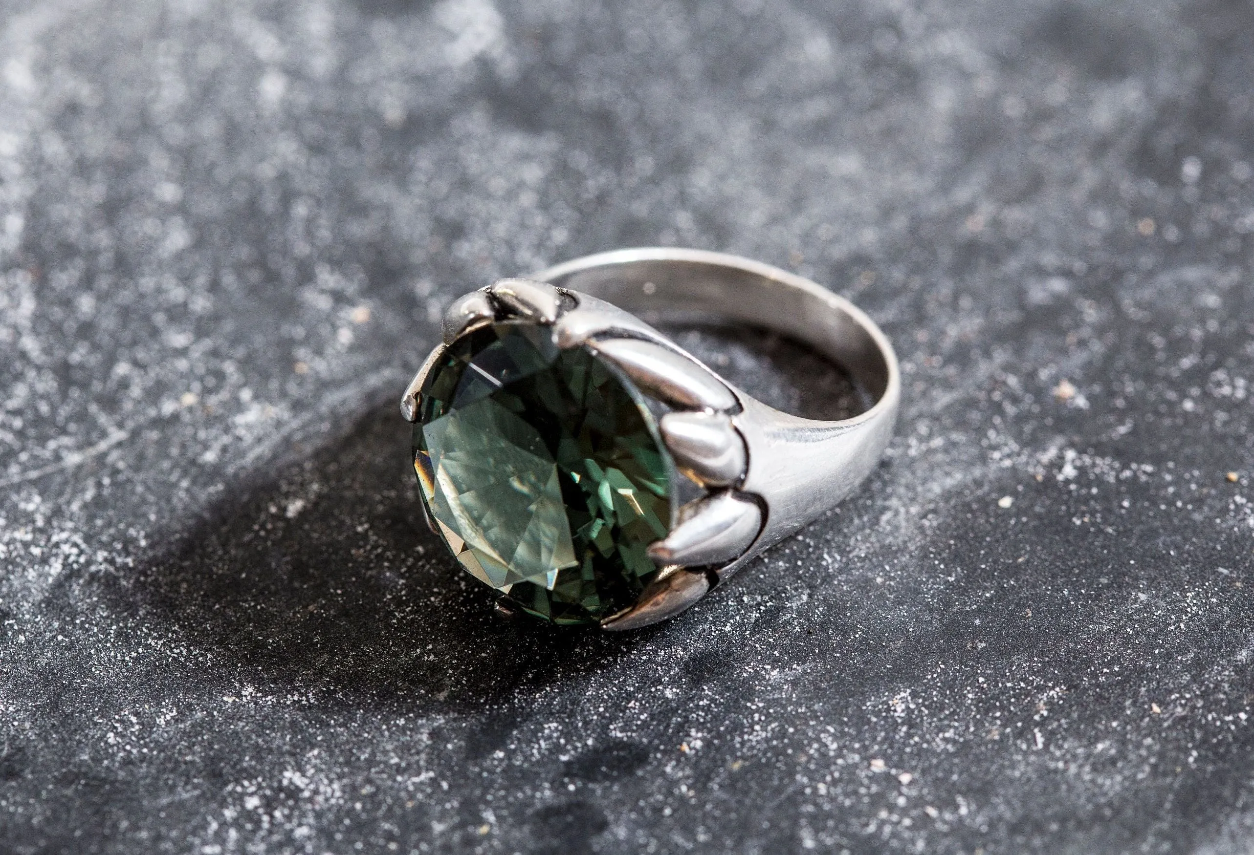Green Diamond Ring - Large Green Ring - Statement Green Diamond Ring
