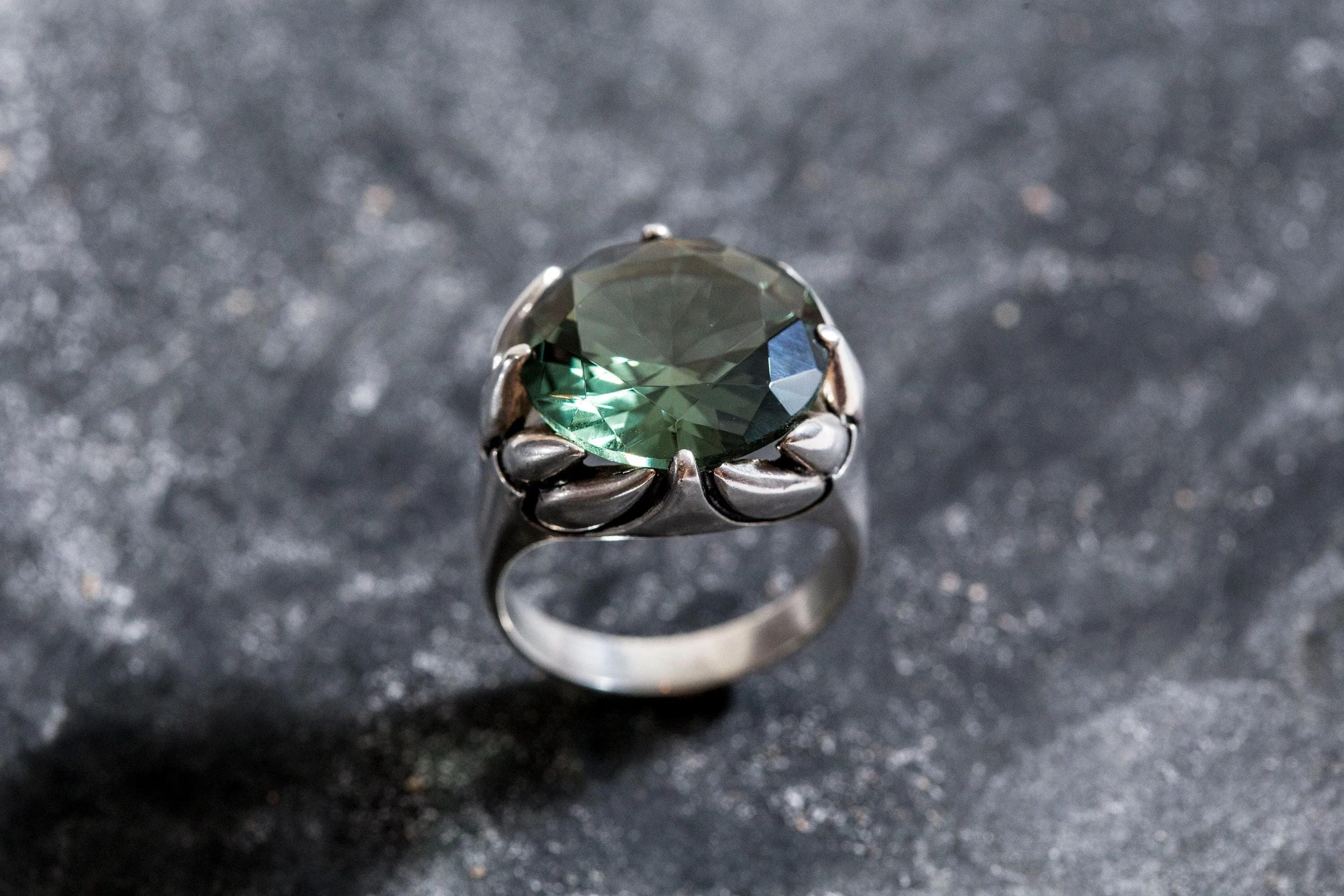 Green Diamond Ring - Large Green Ring - Statement Green Diamond Ring