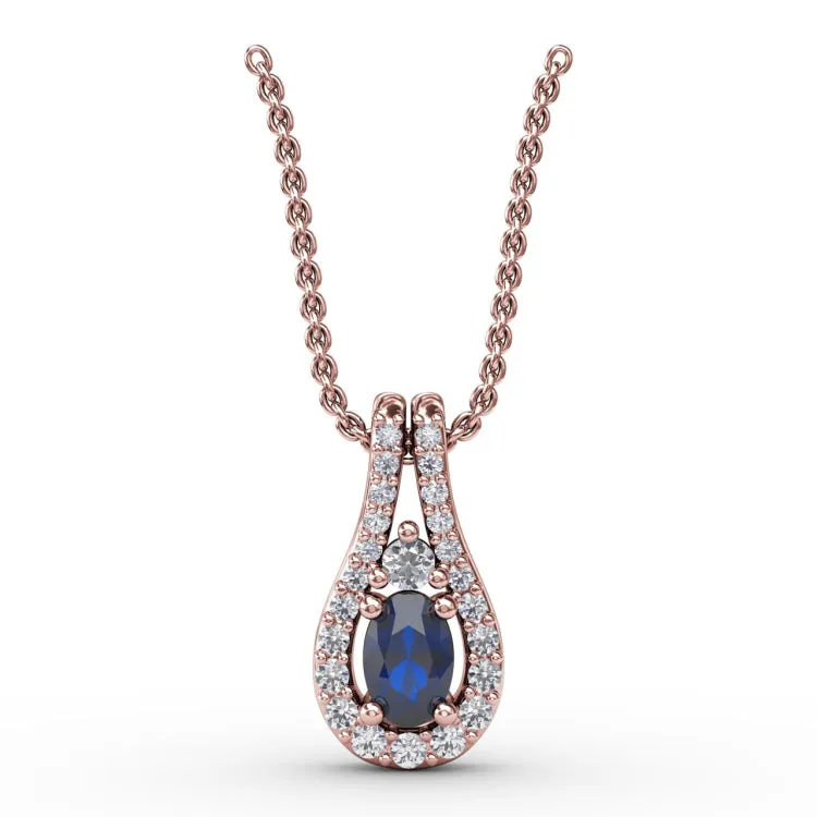 Halo Teardrop Sapphire and Diamond Pendant