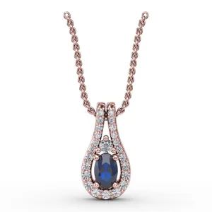 Halo Teardrop Sapphire and Diamond Pendant