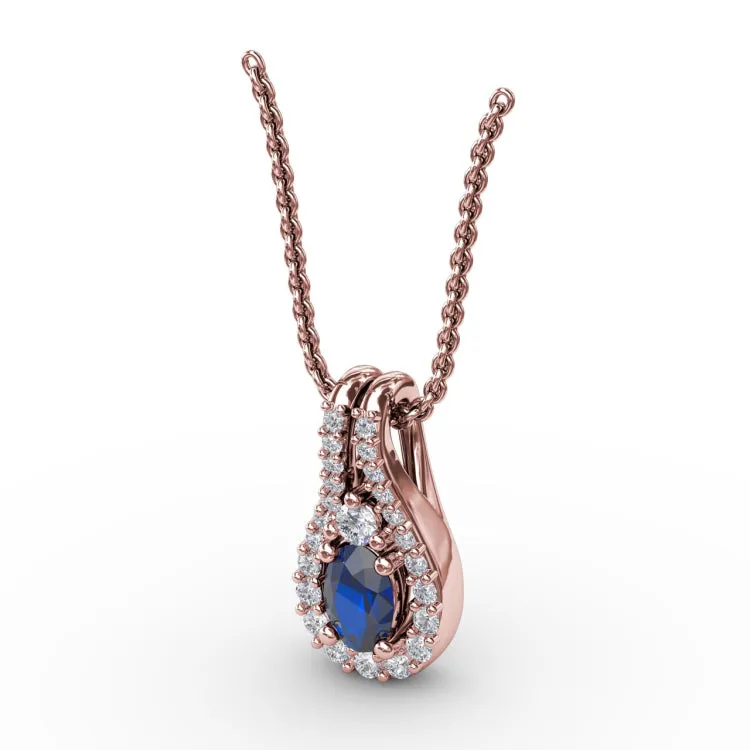 Halo Teardrop Sapphire and Diamond Pendant
