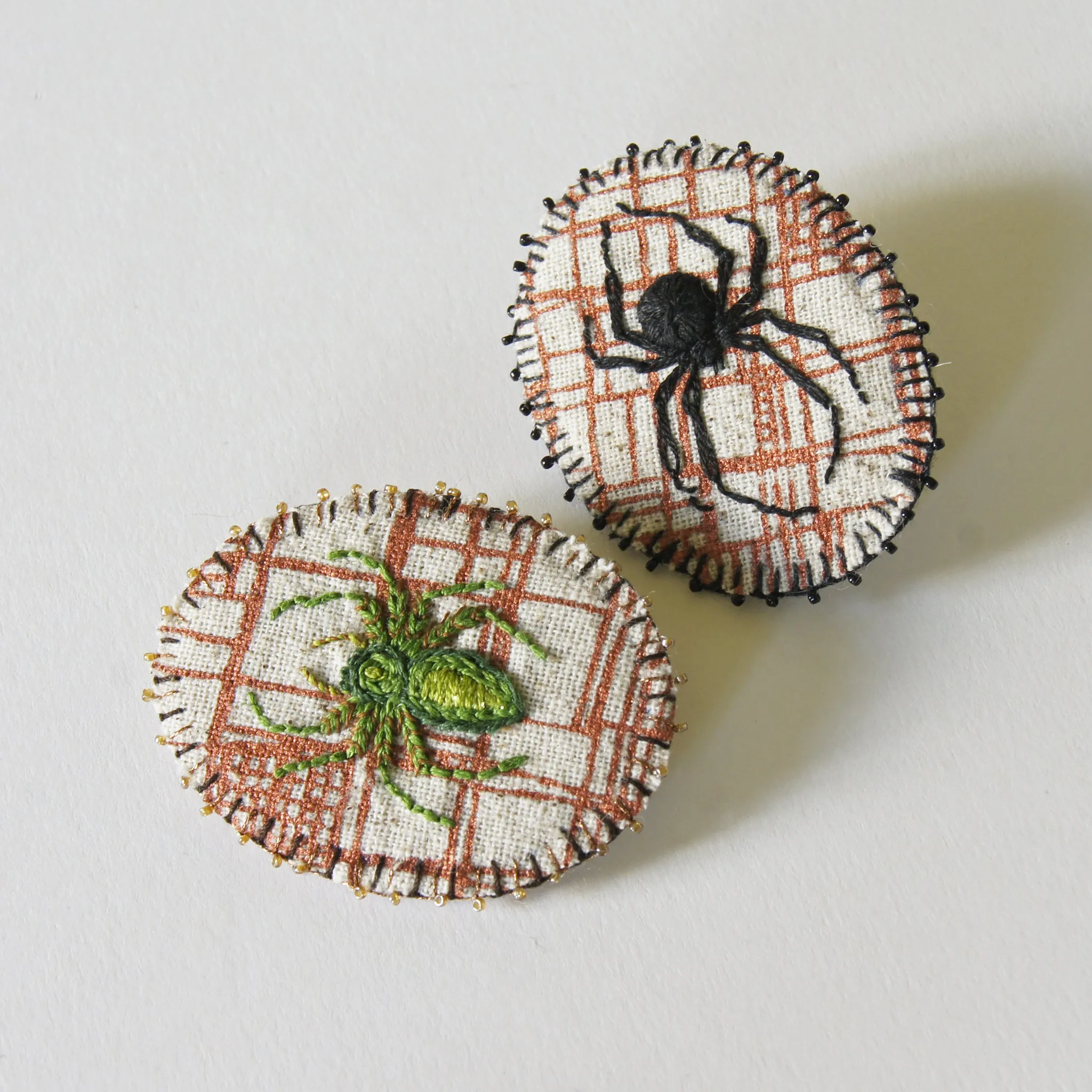 Hand Embroidered Black Widow Spider Brooch Arachnida Jewelry