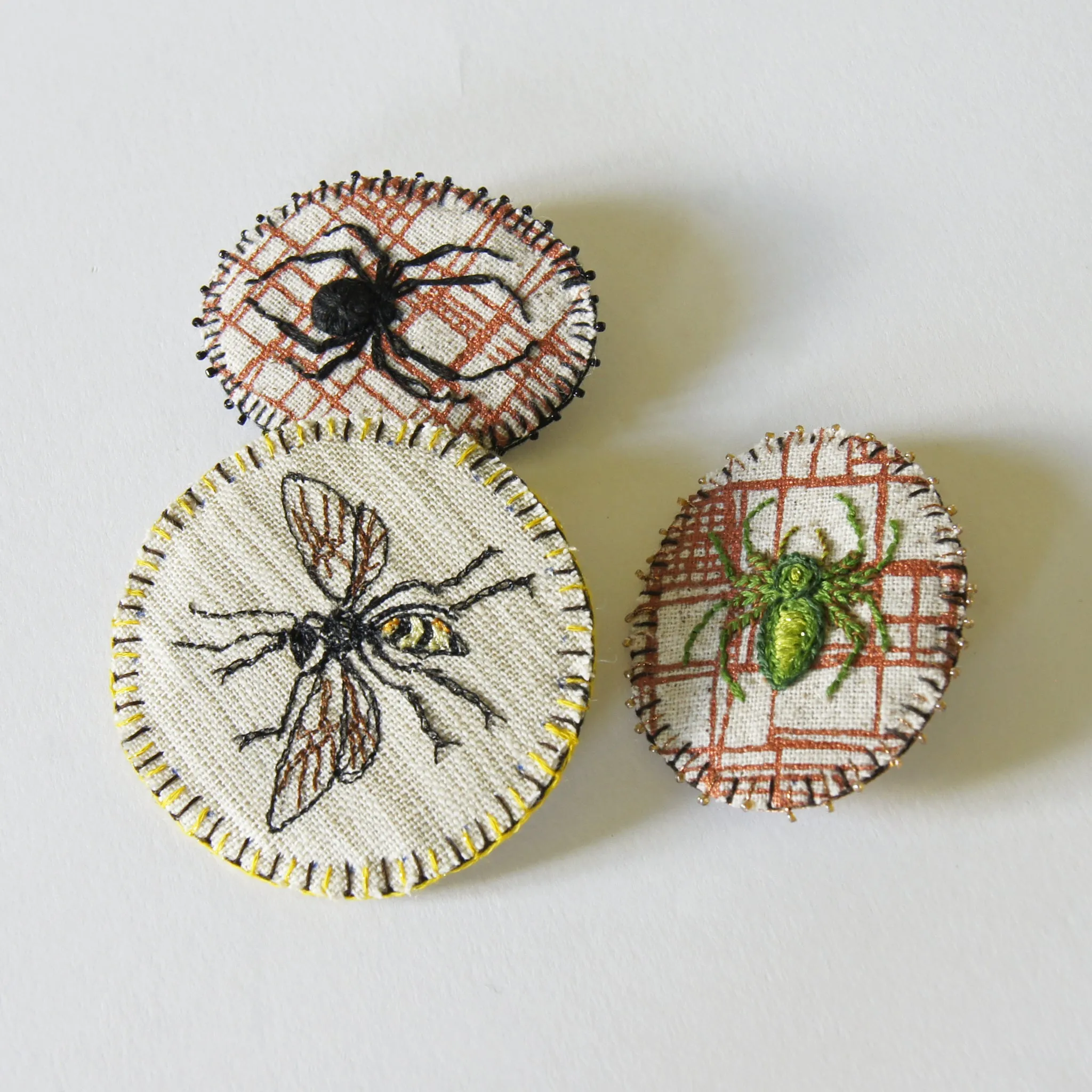 Hand Embroidered Jumping Spider Brooch Arachnida Jewelry