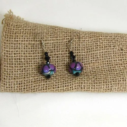Handmade Purple & Black Artisan Earrings