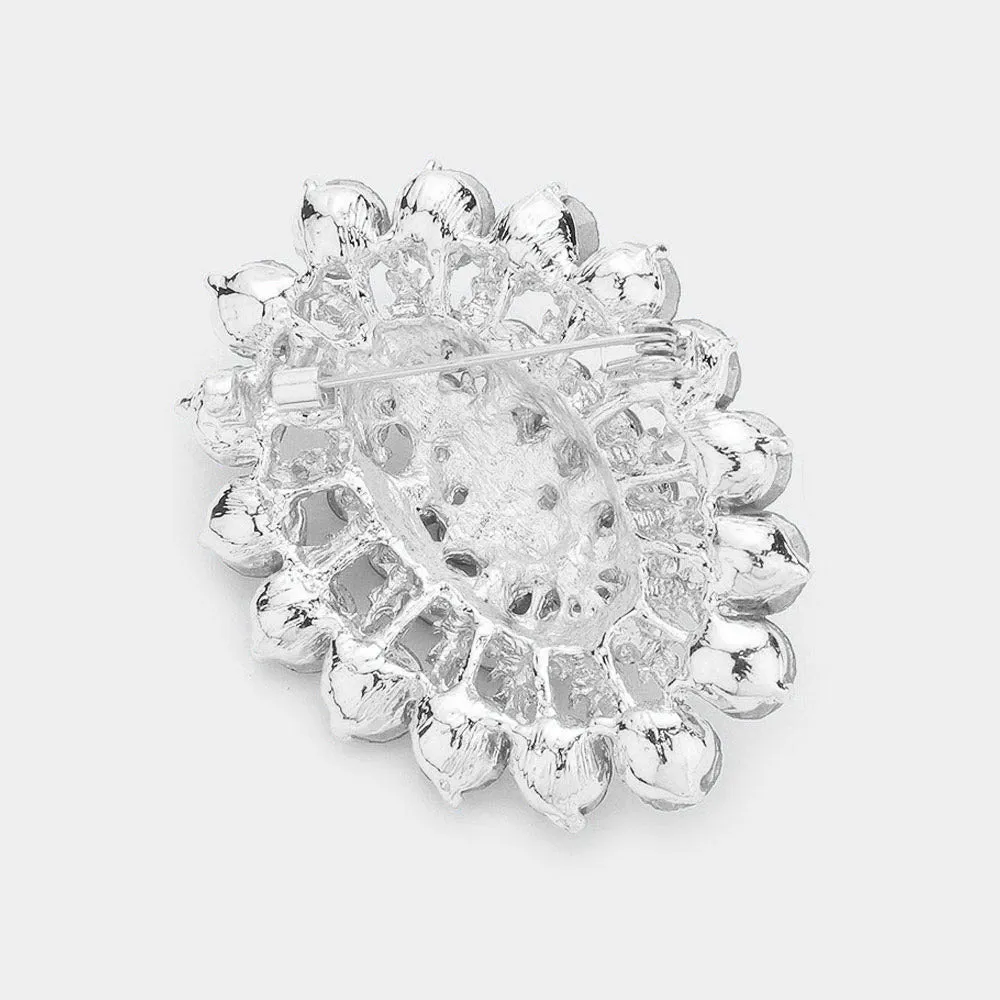 iLLASPARKZ Glass crystal cluster oval brooch