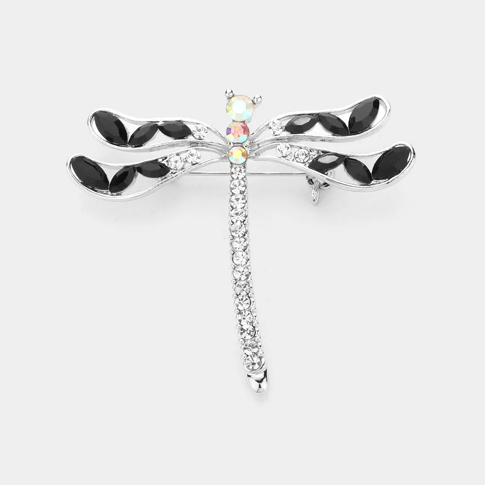 iLLASPARKZ Marquise Round Stone Embellished Dragonfly Pin Brooch