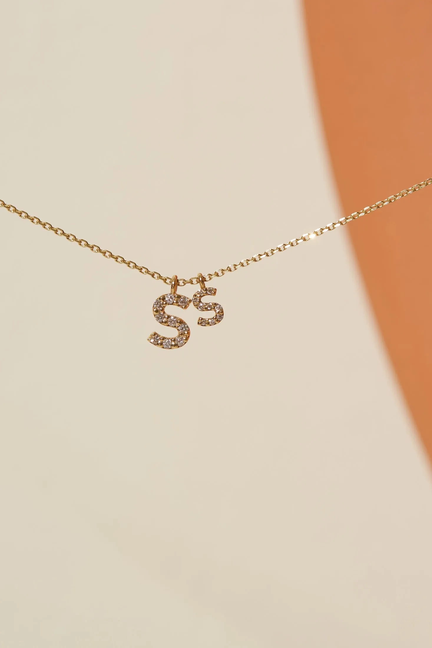 IN STOCK DIAMOND INITIAL NECKLACE YELLOW GOLD
