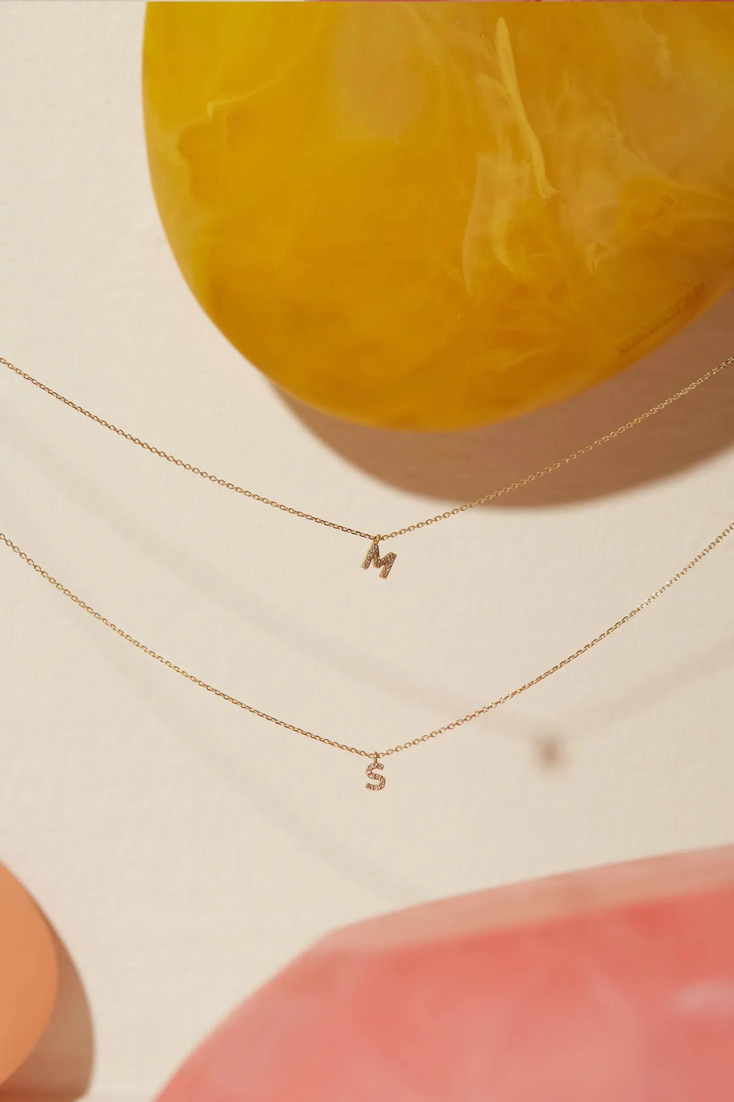 IN STOCK DIAMOND INITIAL NECKLACE YELLOW GOLD
