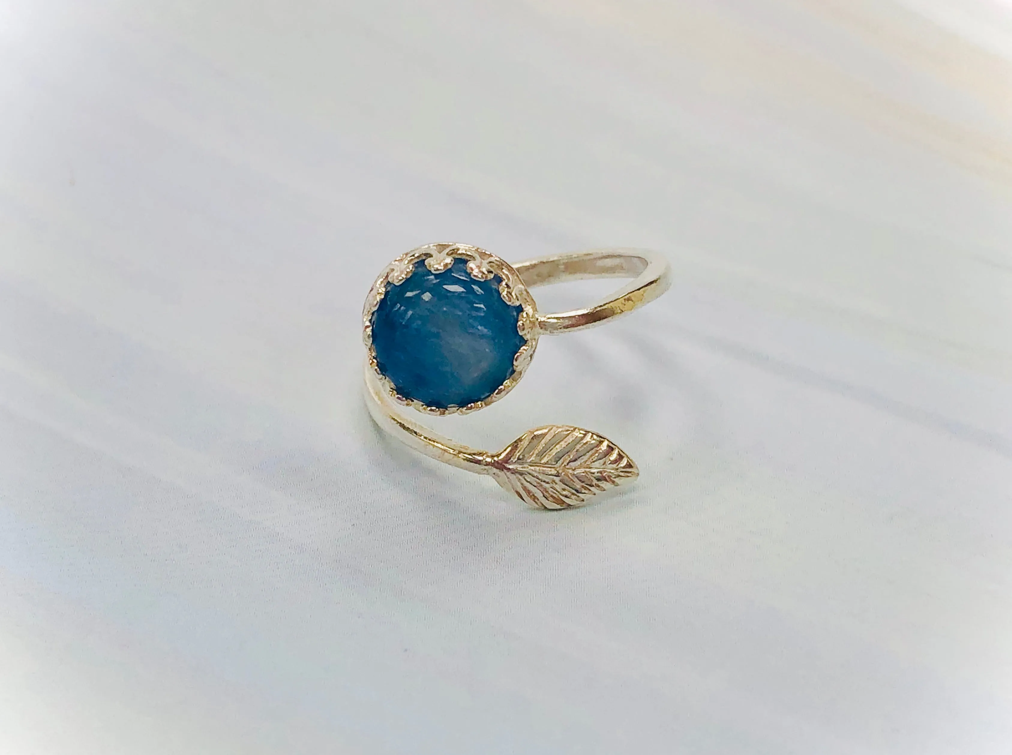 Kyanite Leaf Ring, Kyanite Ring Botanical jewelry collection